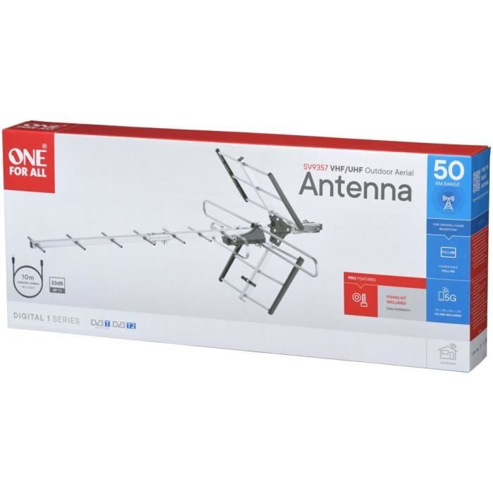 ONE FOR ALL SV9357 - Outdoor TV Antenna, Full HD, 4G Filter - Easy Mount - Gray