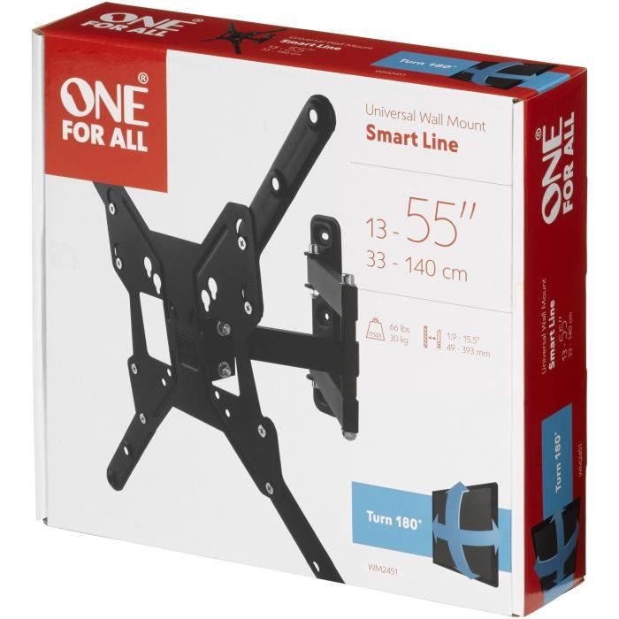One for All WM2451 - Includable TV wall support 15 ° and 180 ° adjustable - Compatible for screens 13-65 ''/33-165cm - Max 30kg