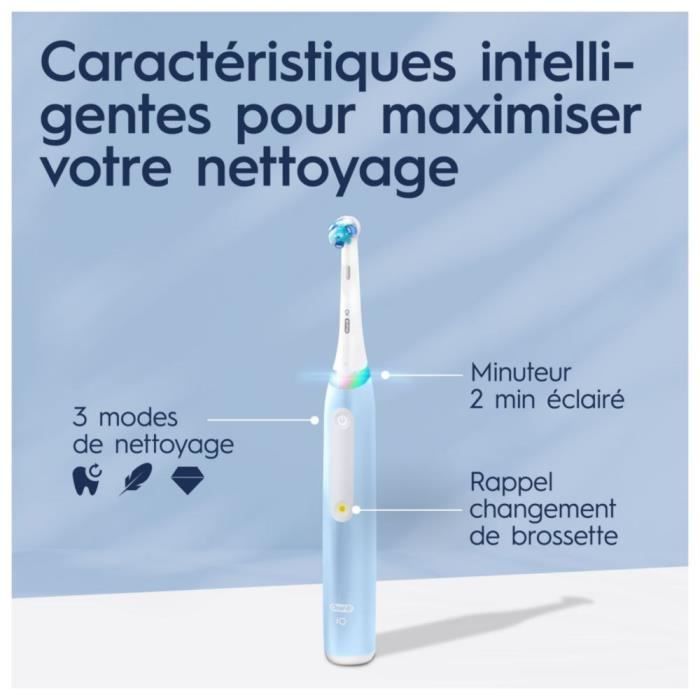 Oral-B iO3s Electric Toothbrush - Blue - Bluetooth Connected, 2 Brush Heads, 1 Travel Case