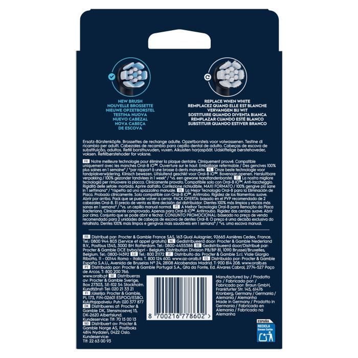 Brossettes - ORAL-B - iO refills Gentle Care - Pack de 8 - Noir
