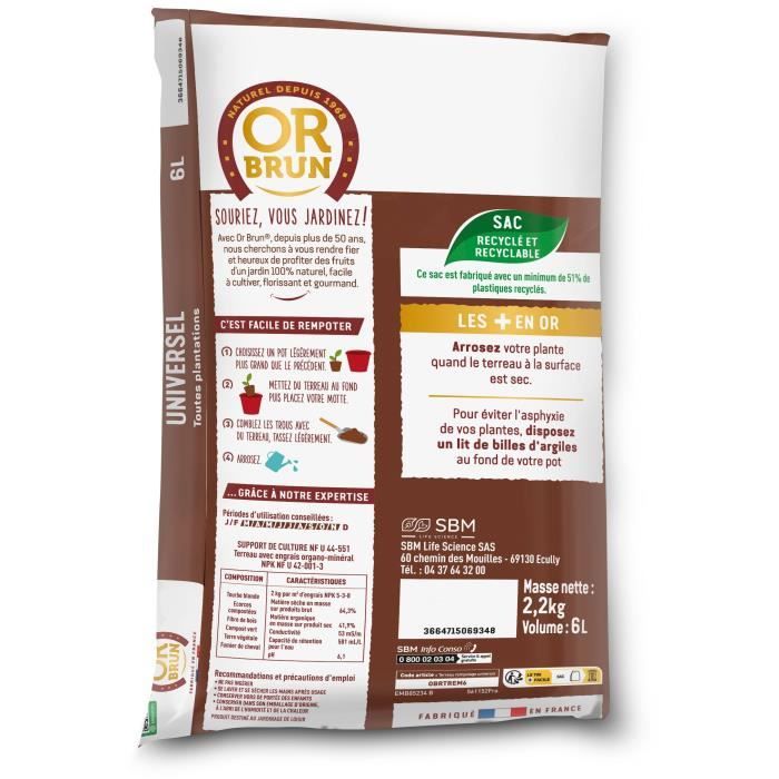 Universal potting soil - BROWN GOLD - OBRTREM6U - 6L - Improves growth