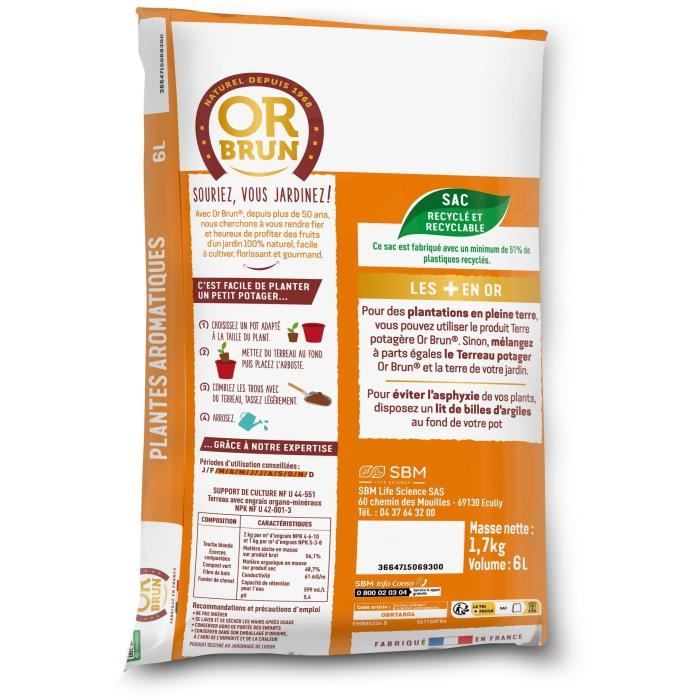 Vegetable soil & Aromatic plants - OR BRUN - OBRTARO6U - 6L - Fast growth