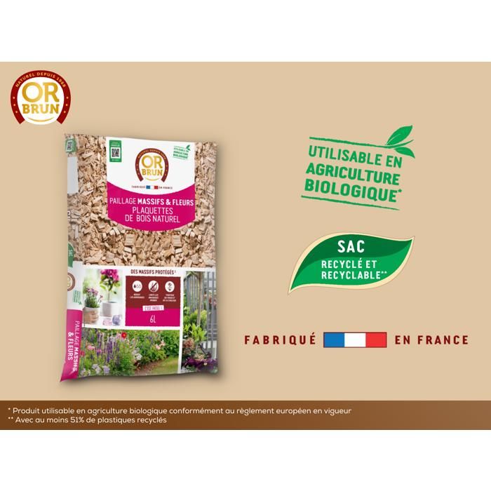 Mulch Massifs & Fleurs - BROWN GOLD - OBRPCLA6U - 6L - Natural wood chips