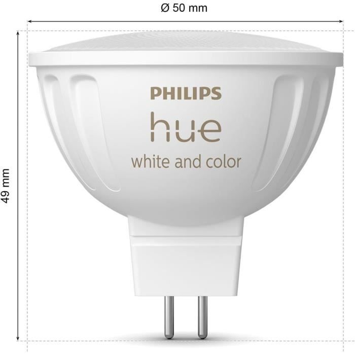 Connected bulb - PHILIPS HUE - MR16 - White and colored light - Bluetooth compatible - Works with App and voice