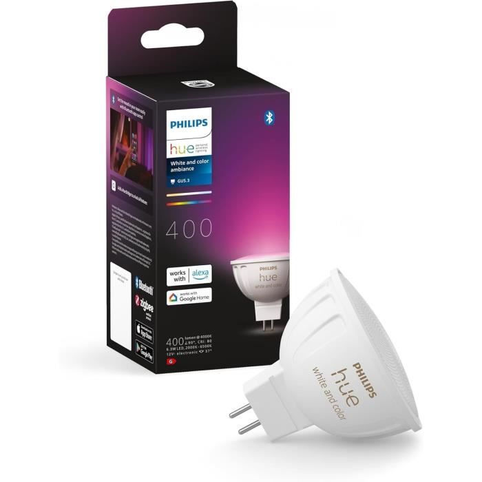 Connected bulb - PHILIPS HUE - MR16 - White and colored light - Bluetooth compatible - Works with App and voice