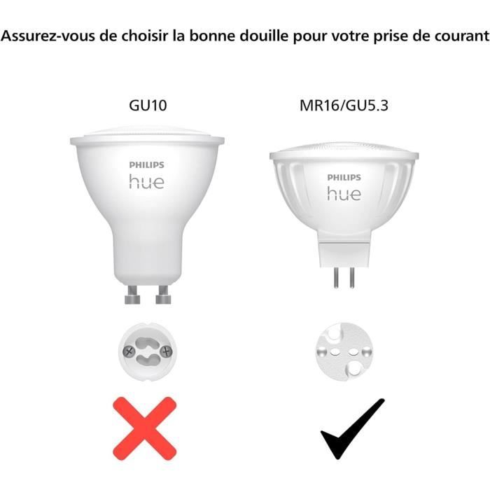 Connected bulb - PHILIPS HUE - MR16 - White and colored light - Bluetooth compatible - Pack of 2 - Works with app and voice