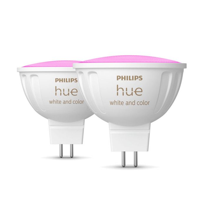 Connected bulb - PHILIPS HUE - MR16 - White and colored light - Bluetooth compatible - Pack of 2 - Works with app and voice