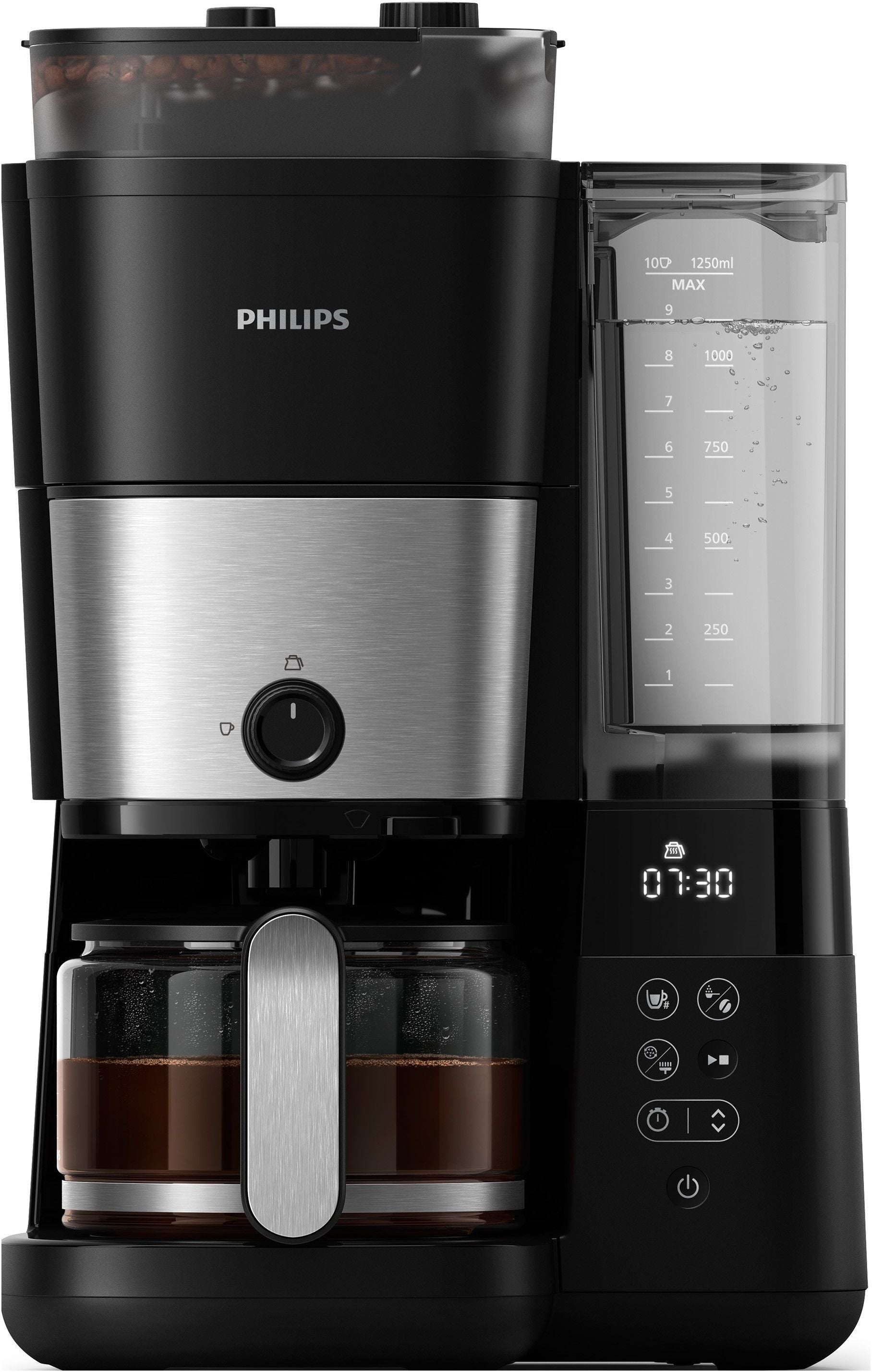 Filter coffee maker with integrated grinder - PHILIPS - HD7888/01 - Up to 10 cups - 1.25 L - Black / Silver