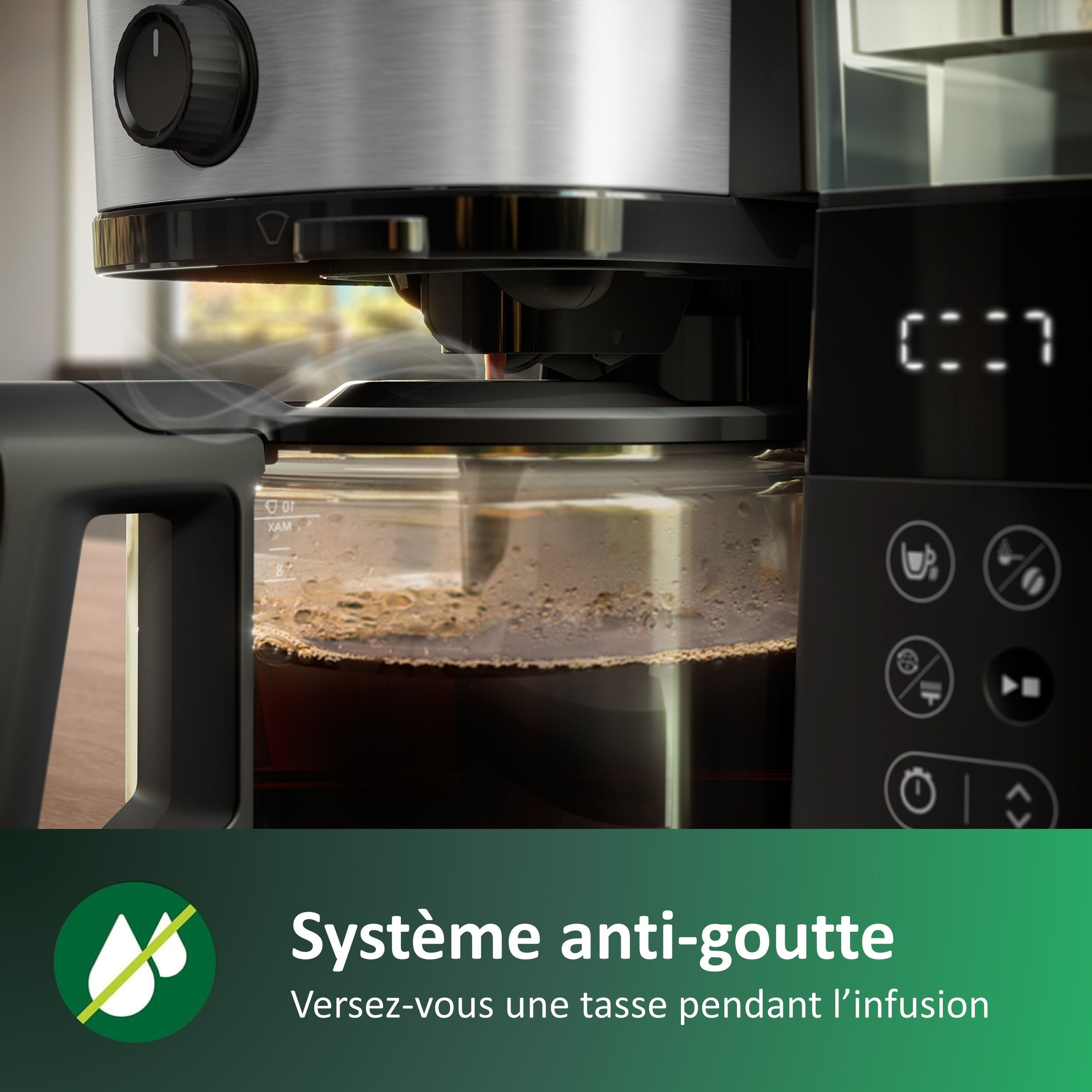 Filter coffee maker with integrated grinder - PHILIPS - HD7888/01 - Up to 10 cups - 1.25 L - Black / Silver