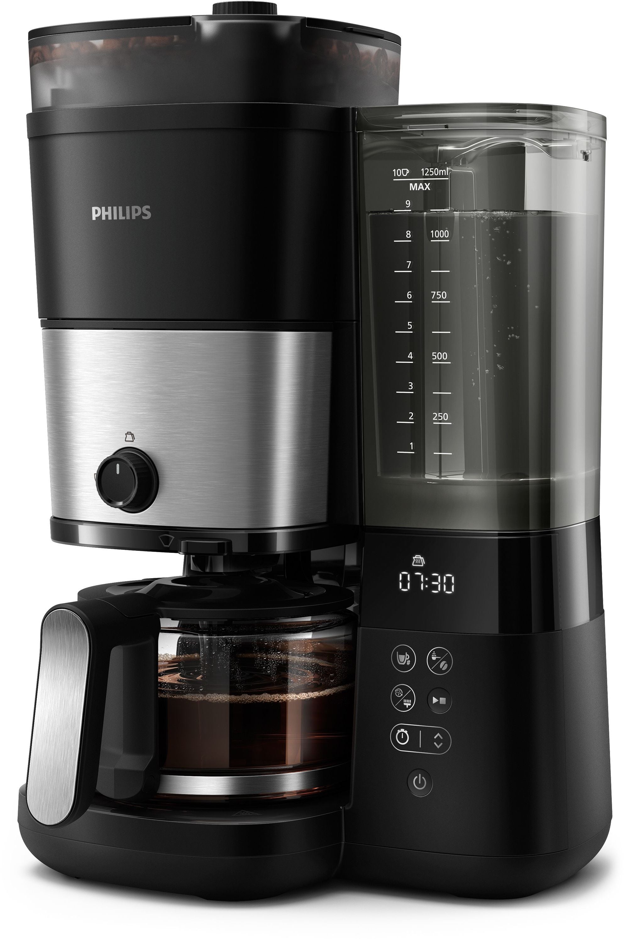 Filter coffee maker with integrated grinder - PHILIPS - HD7888/01 - Up to 10 cups - 1.25 L - Black / Silver