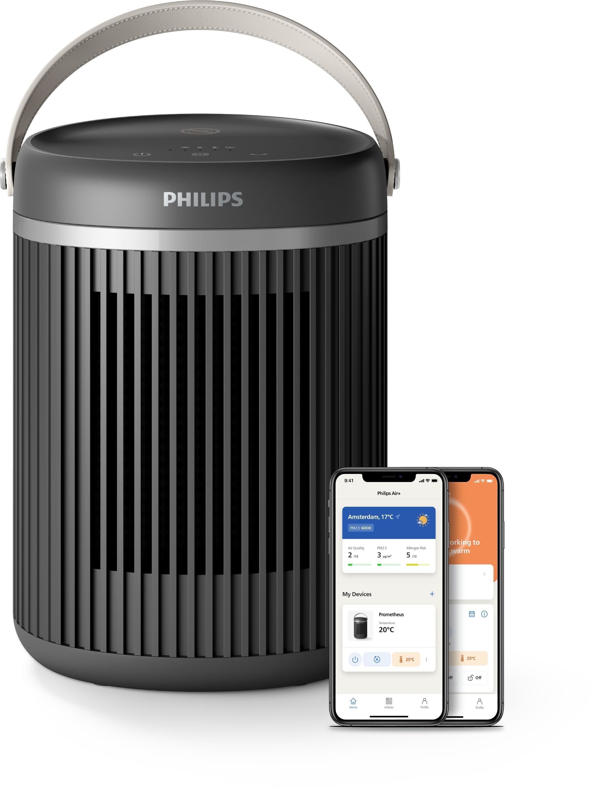 Smart Fan Heater - Electric - 2000 W - Philips - 3000 Series - Round - Dark Gray