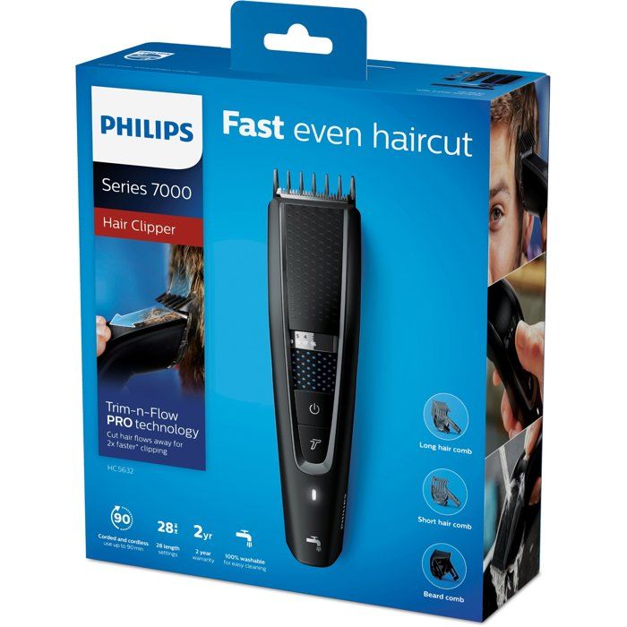 Hair Clipper - PHILIPS - HC5632/15 - 28 cutting lengths - 3 comb attachments - 90-minute battery life