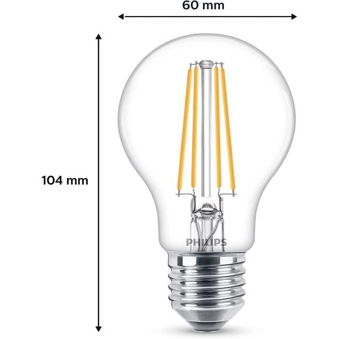 Philips, pack of 6 E27 transparent LED bulbs 60W, warm white
