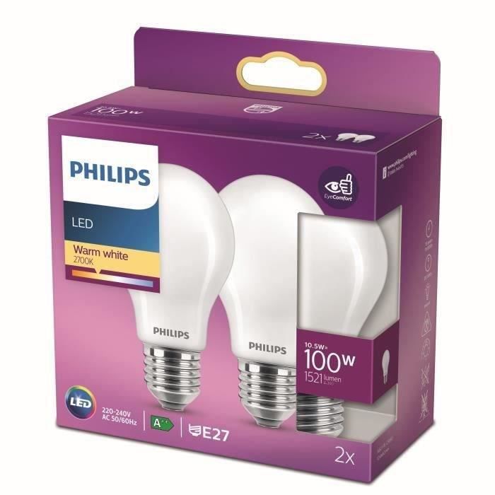 Philips LED bulb Equivalent100W E27 WHITE WHITE WITH NON -DIMABLE, GLASS, LOT OF 2