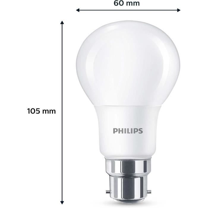 LED Bulb - PHILIPS - 60 W - B22 - Warm White - Frosted - Non-Dimmable - 3 pieces