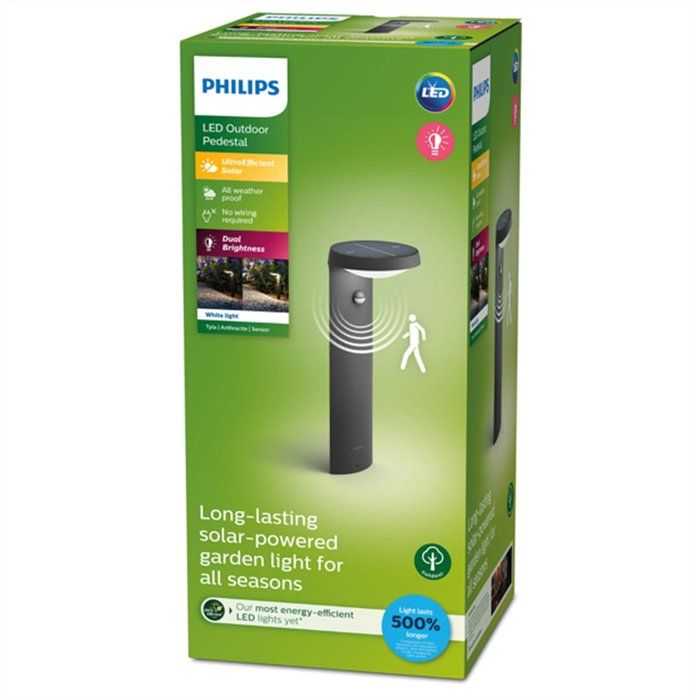 PHILIPS TYLA solar charging station, energy class A, motion detector, up to 250 lm, IP44 - Anthracite