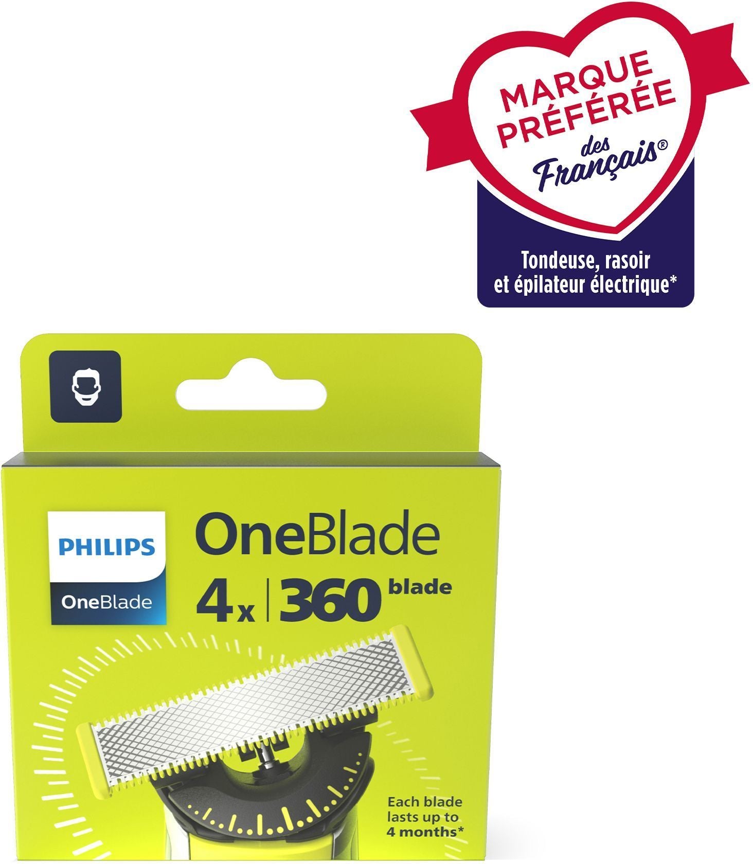Shaver head - PHILIPS One Blade - Pack of 4 replacement blades 360  QP440/50