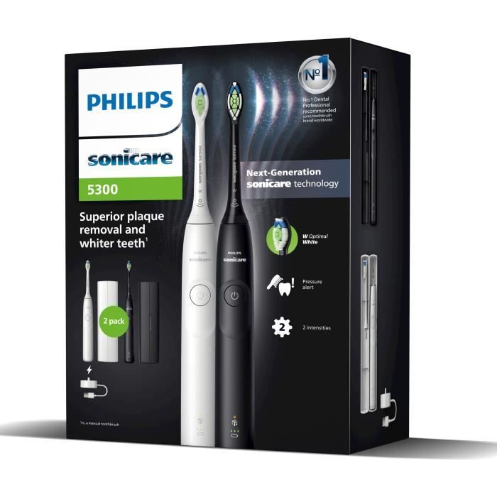 Toothbrush - PHILIPS - HX7109/01 - Sonicare - Double handle Series 5300 - White & Black - Electric