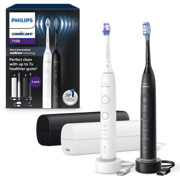 Toothbrush - PHILIPS - HX7429/02 - Sonicare - Double handle Series 7100 - White & Black - Electric