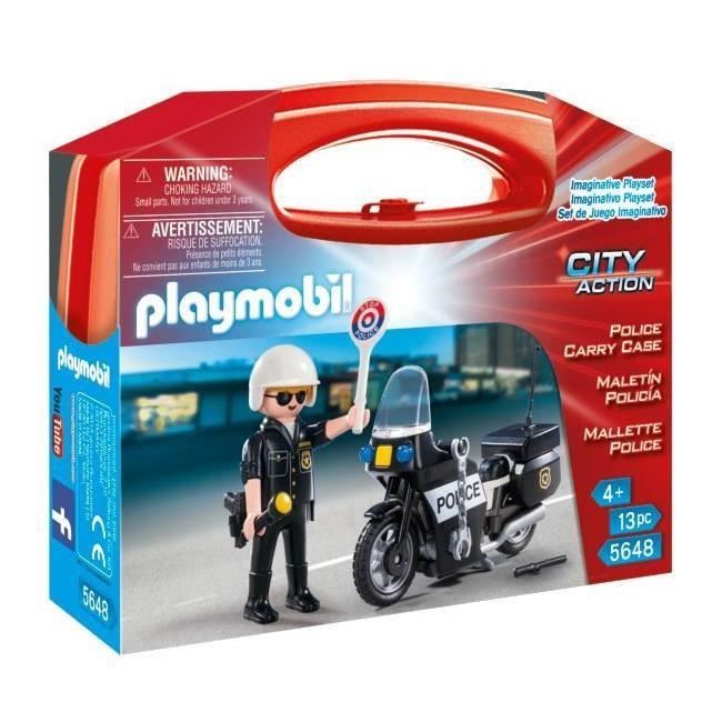 PLAYMOBIL - Police Biker Suitcase - Boy - 13 pieces - From 4 years old