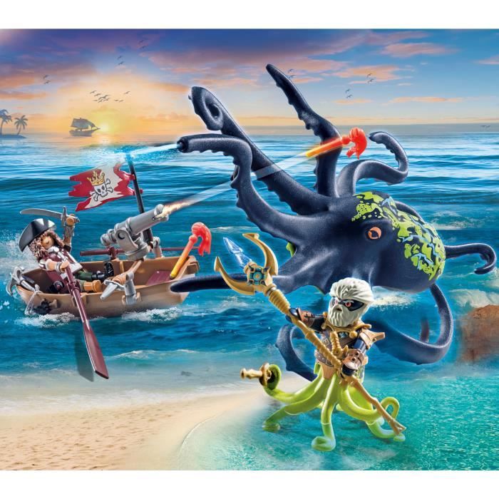 PLAYMOBIL 71419 Pirate with giant octopus - Pirates - With a pirate, a cannon, a giant octopus monster - Ages 4 and up