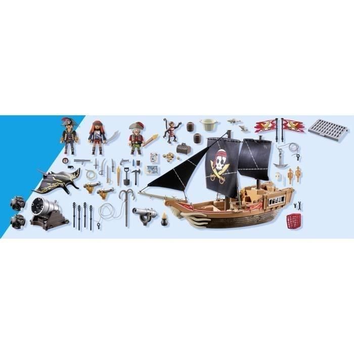 PLAYMOBIL 71530 Pirate Ship, 137 pieces including 3 characters and 4 animals, Pirates, Creative role play, Ages 4 and up