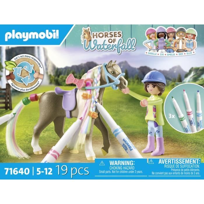 PLAYMOBIL 71640 Horsewoman with Horse Mane to Color, Horses of Waterfall, 19 Pieces Ages 5 and up