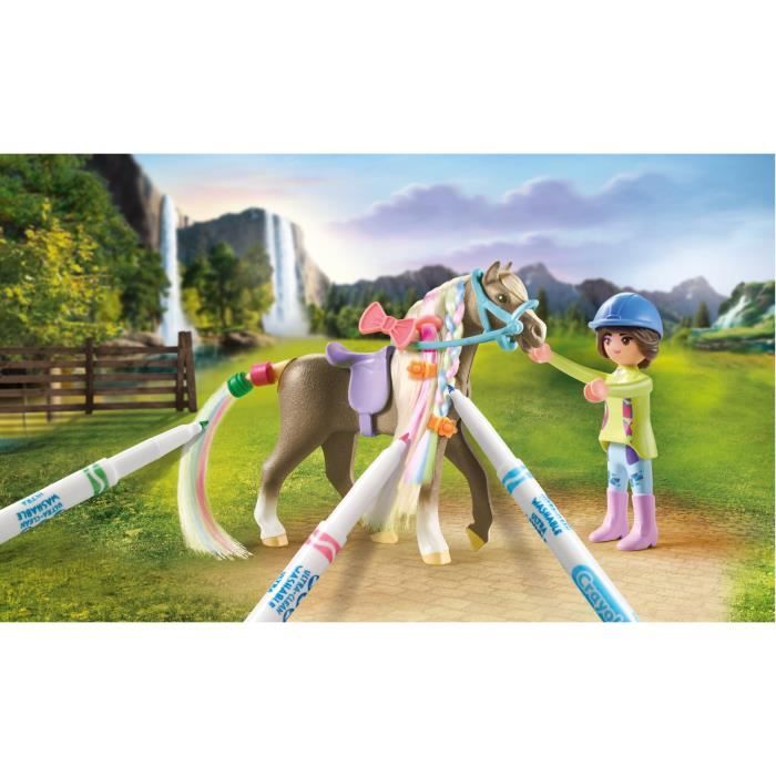 PLAYMOBIL 71640 Horsewoman with Horse Mane to Color, Horses of Waterfall, 19 Pieces Ages 5 and up