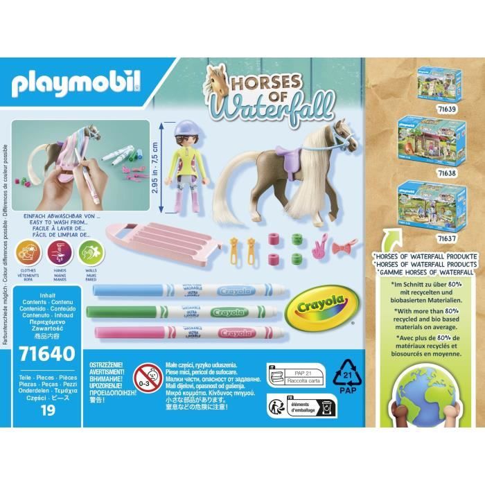 PLAYMOBIL 71640 Horsewoman with Horse Mane to Color, Horses of Waterfall, 19 Pieces Ages 5 and up