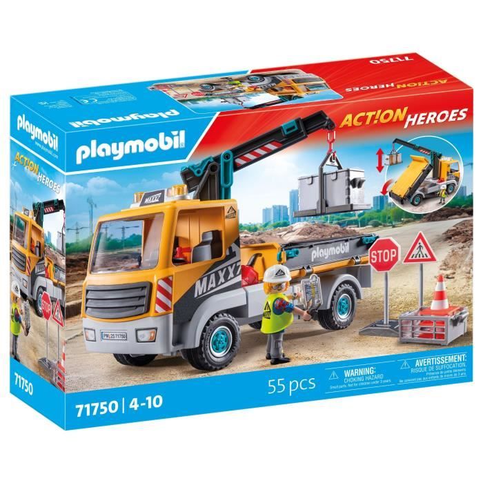 PLAYMOBIL 71750 Crane Truck, Worker & Accessories
