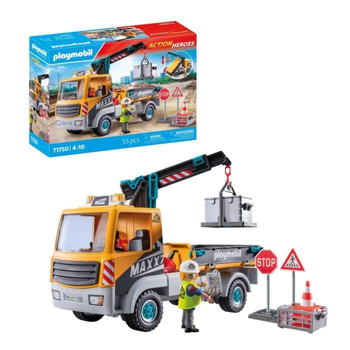 PLAYMOBIL 71750 Crane Truck, Worker & Accessories