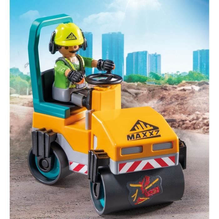 PLAYMOBIL 71751 Construction Workers with Steamroller and Signaling, Action Heroes, Construction, 43 Pieces, Ages 4+