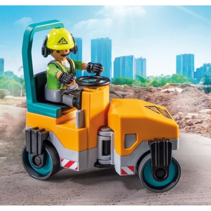 PLAYMOBIL 71751 Construction Workers with Steamroller and Signaling, Action Heroes, Construction, 43 Pieces, Ages 4+