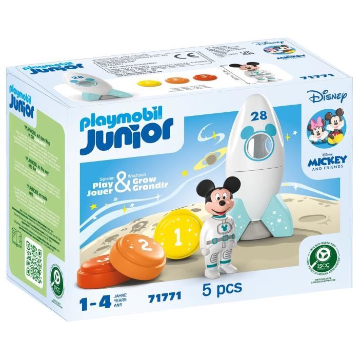 PLAYMOBIL Junior 71771 Mickey astronaut with his rocket, Disney, 5 pieces, From 12 months