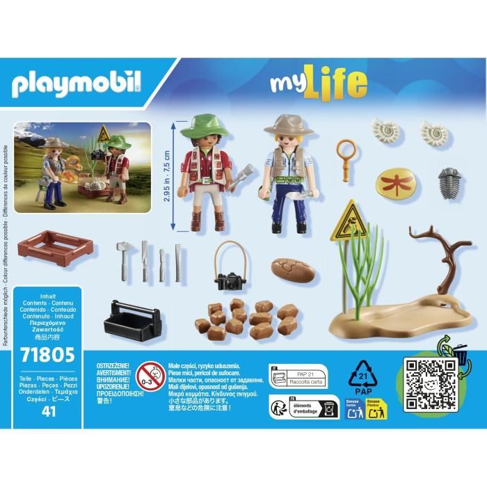 PLAYMOBIL 71805 Researchers and paleontological site with fossils, My Life, Dinos, 41 pieces, Ages 4 and up