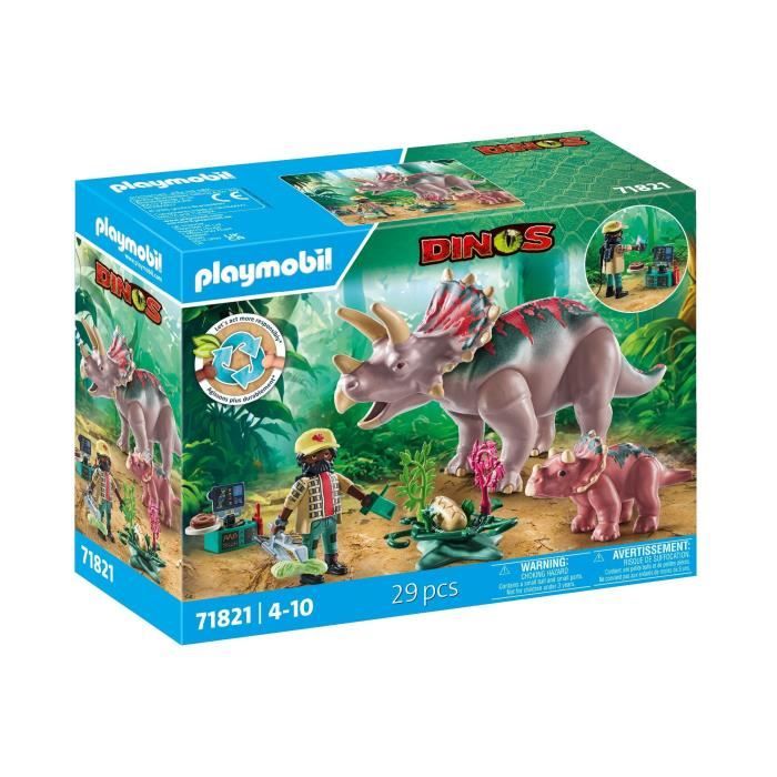 PLAYMOBIL 71821 Triceratops with Baby and Explorer, Dinos, 29 pieces, Ages 4+