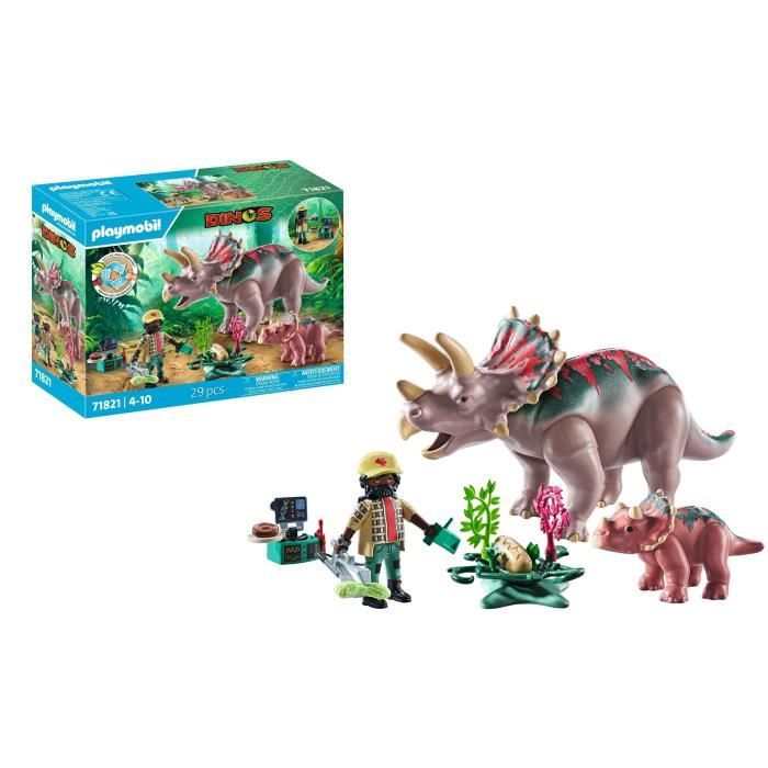 PLAYMOBIL 71821 Triceratops with Baby and Explorer, Dinos, 29 pieces, Ages 4+