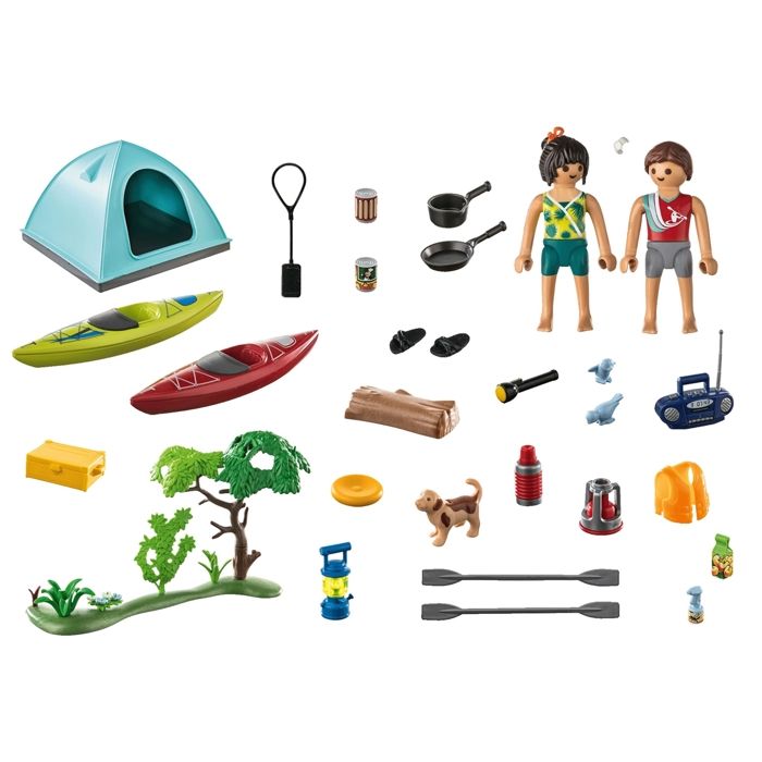 PLAYMOBIL 71425 Family and Tent - Contains 3 figures, 3 bikes and many accessories. - Camping World