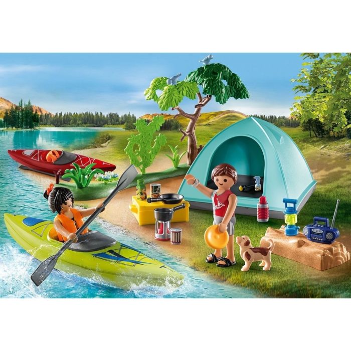 PLAYMOBIL 71425 Family and Tent - Contains 3 figures, 3 bikes and many accessories. - Camping World