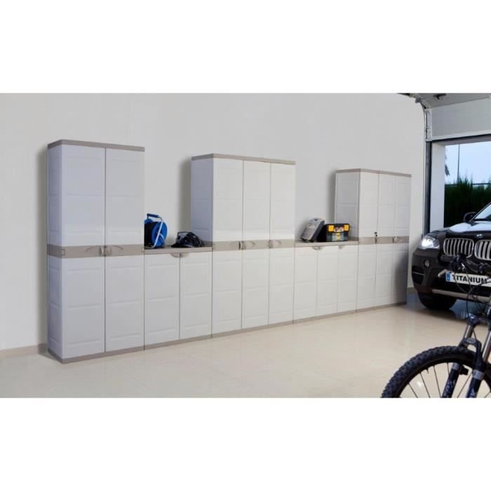 TITANIUM PLASTIKEN Wardrobe with 2 doors and shelves L70 x W44 x H176 cm Beige and Taupe Range TITANIUM Indoor / Outdoor