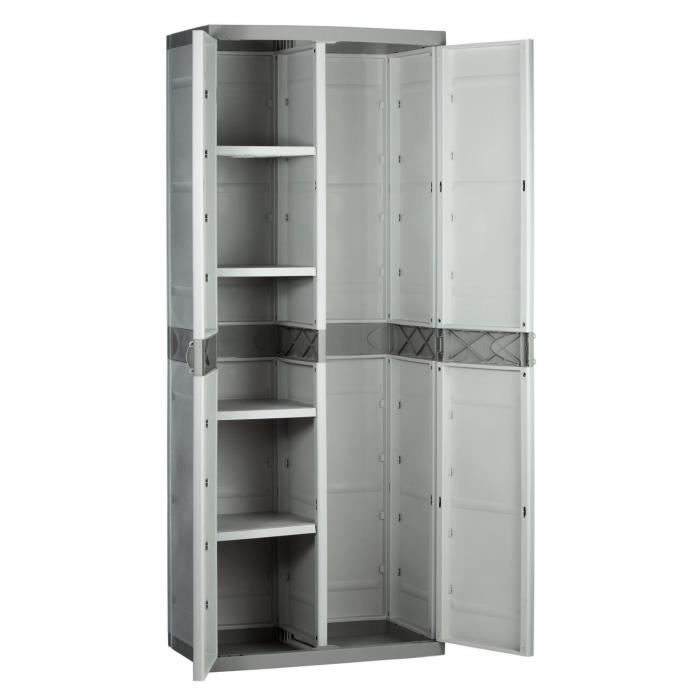 TITANIUM PLASTIKEN Wardrobe with 2 doors and shelves L70 x W44 x H176 cm Beige and Taupe Range TITANIUM Indoor / Outdoor