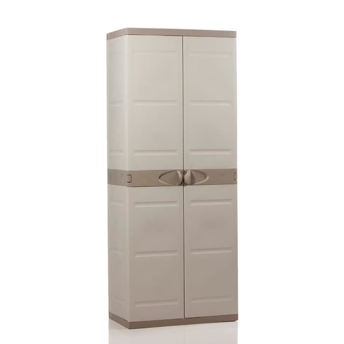 TITANIUM PLASTIKEN Wardrobe with 2 doors and shelves L70 x W44 x H176 cm Beige and Taupe Range TITANIUM Indoor / Outdoor