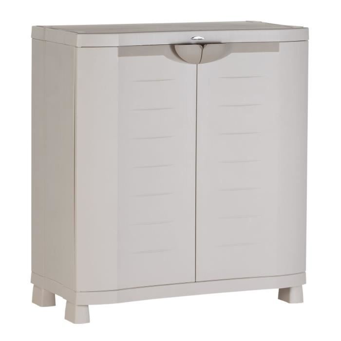 SPACESAVER 90 PLASTIKEN 2-door low cabinet with shelves - l 90 xd 45 xh 100 cm - Space SAVER range - Indoor and Outdoor