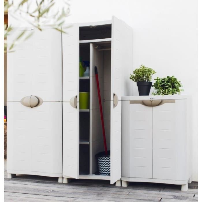 SPACESAVER 90 PLASTIKEN 2-door low cabinet with shelves - l 90 xd 45 xh 100 cm - Space SAVER range - Indoor and Outdoor