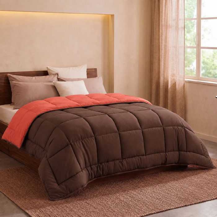 CALGARY Hot duvet Microfiber 400g/m² Chocolate & Corail 140x200cm