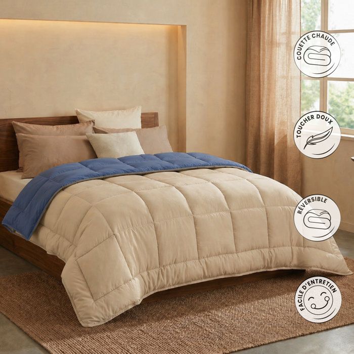 400g/m² microfiber duvet Calgary Petrole & Mastic 140x200cm