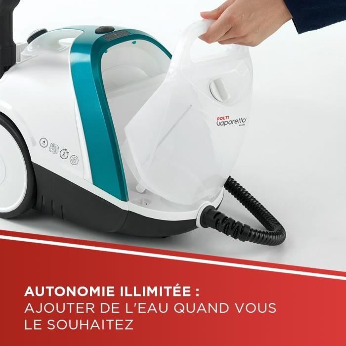 POLTI Vaporetto Smart 100 T - Steam cleaner - Unlimited autonomy - 4 bar - 110g/min - 1500W - 9 Accessories - Turquoise