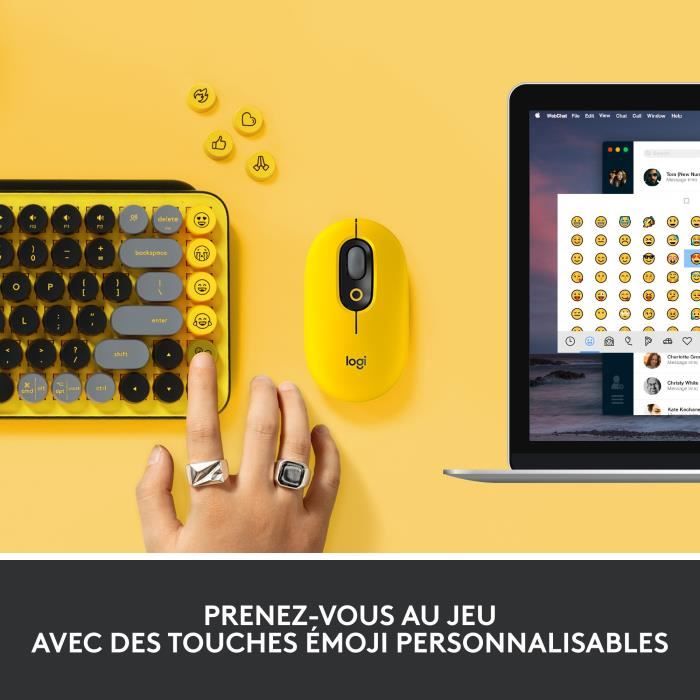 Logitech Wireless Keyboard - Mechanical POP Keys with Customizable Emoji Keys, Bluetooth or USB, Durable Compact Design - Yellow