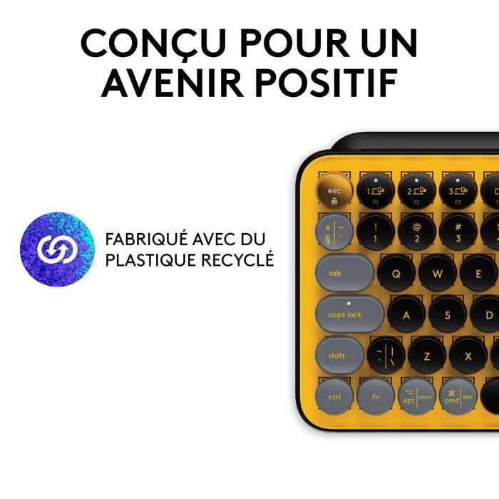 Logitech Wireless Keyboard - Mechanical POP Keys with Customizable Emoji Keys, Bluetooth or USB, Durable Compact Design - Yellow
