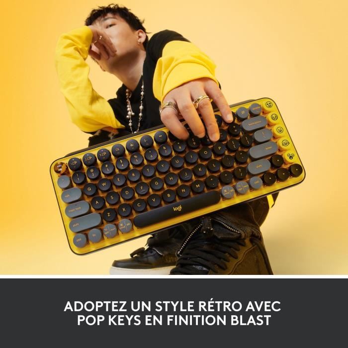 Logitech Wireless Keyboard - Mechanical POP Keys with Customizable Emoji Keys, Bluetooth or USB, Durable Compact Design - Yellow